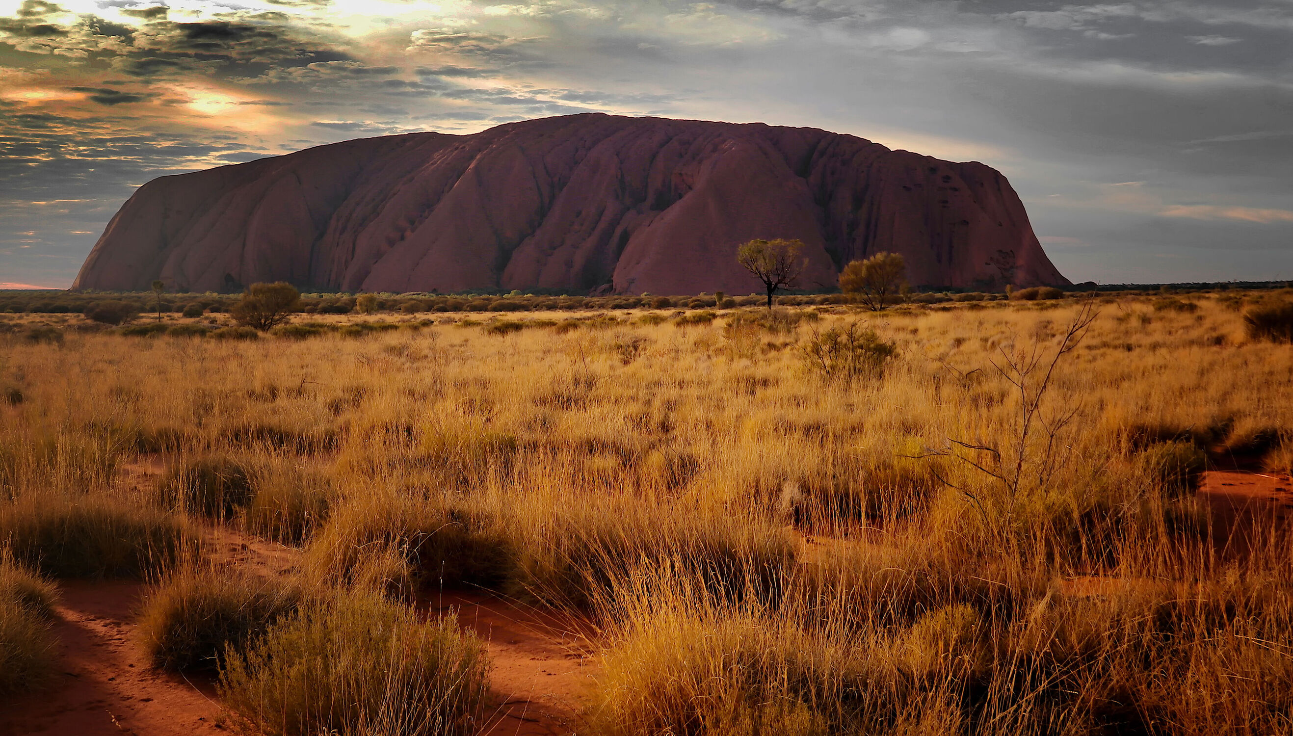 Bild mit Landschaften, Sonnenaufgang, Morgenlicht, Wüsten, wüstensteppe, steppe, Graslandschaft, Uluru, Ayers Rock, Aborigines