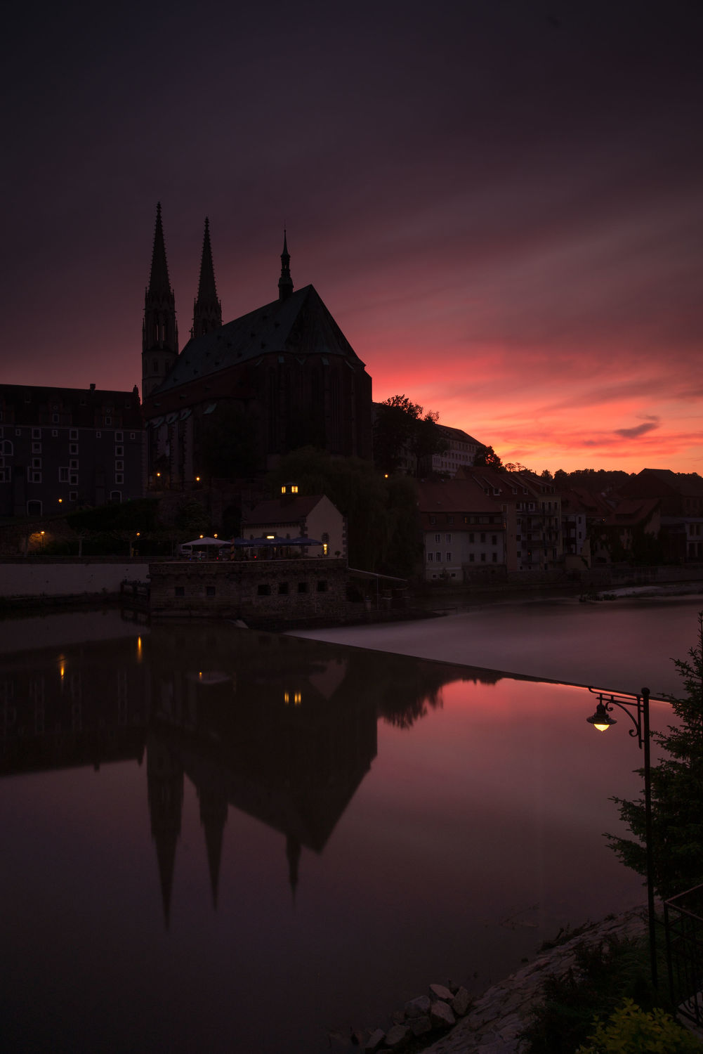 Bild mit Sonnenuntergang, Stadt, Kirche, Görlitz, Peterskirche, City, Skyline, Fluss