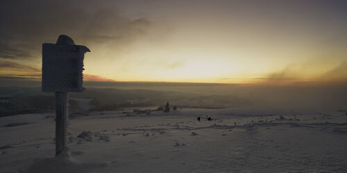 Bild mit Winter, Schnee, Sonnenuntergang, Panorama, Landschaft, Licht, Abendstimmung, aussicht, Rhön, Wasserkuppe