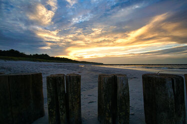 Bild mit Horizont, Sunset, Beach, landscape, romance, sea, waves, coast, baltic sea, groyne