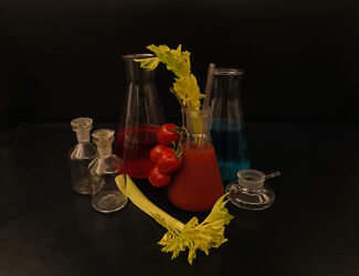 Bild mit Tomaten, Stillleben, Dekoration, Cocktail, Küchenwandbild, experiment, Staudensellerie, Labordesign, Labor