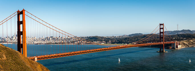 Bild mit Panorama, Brücke, Landschaft und Architektur, USA, california, Golden Gate Bridge, San Franzisco, Golden Gate, bay area