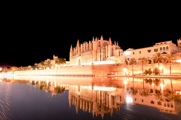 Bild mit Nachtaufnahmen, Nacht, Kathedrale, spanien, spanien, mallorca, fotokunst, Balearen, Palma de Mallorca