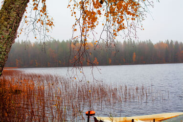Bild mit Wasser, Bäume, Herbst, boot, Blätter, Bunt, Landschaften im Herbst, Schweden, Idylle, friedlich