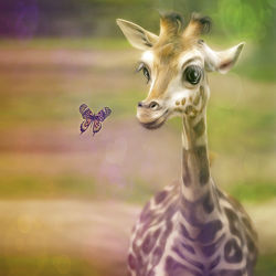 Bild mit Schmetterlinge, Giraffe, Für Kinder, Kunst fürs Kinderzimmer, Freunde, niedlich, niedlich